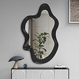 osemy 36 'x 24' Irregular Wall Mirror, Wooden Black Framed Wall Mirror, Asymmetrical Wall Wavy Mirror for Living Room Bedroom Entryway Bathroom Modern Decorative Mirror with Hanging Hooks