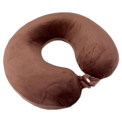 TIENDA EURASIA – Cojín Cuello Viaje | Almohada Cuello Viaje | Cojín Cuello Avión | Cojín Cervical | Espuma Viscoelástica de Memoria | Ergonómico | Funda Extraíble (Marrón)