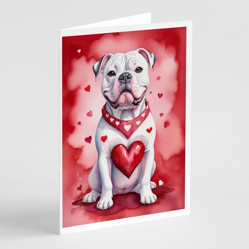 Caroline's Treasures DAC5259GCA7P American Bulldog My Valentine Greeting Cards Pack of 8 Blank Cards with Envelopes Whimsical A7 Size 5x7 Blank Note Cards