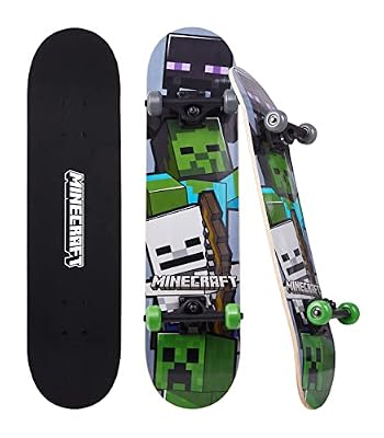 Sakar Minecraft Mob 31 inch Skateboard, 9-ply Maple Deck Skate Board for Cruising, Carving, Tricks and Downhill