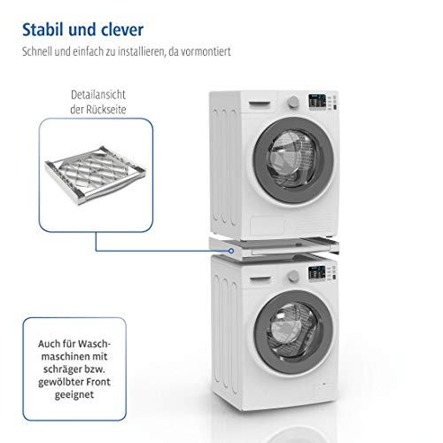 Xavax Zwischenbaurahmen mit Ausziehplatte aus Kunststoff (Verbindungsrahmen für Waschmaschine und Trockner, Zwischenbausatz mit Auszug als Ablage für Wäschekorb, inkl. Zurrgurt) weiß – Bild 6