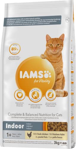 IAMS Indoor Katzenfutter trocken mit Huhn - Trockenfutter für Hauskatzen ab 1 Jahr, 3 kg