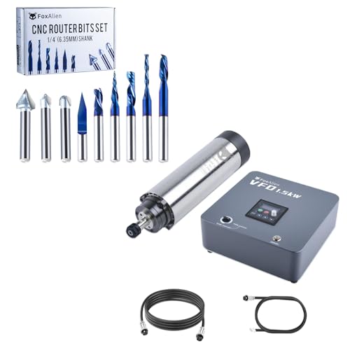 FoxAlien 1.5kW VFD Spindle Kit + 1/4" Shank 3D Carving Router Bits