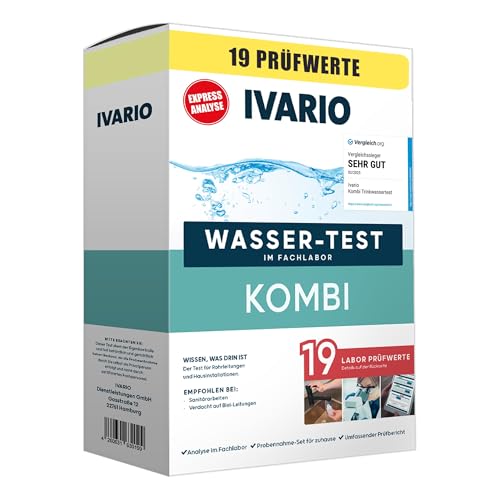 IVARIO Express-Labor-Wassertest Kombi (19-in-1) für Trinkwasser, Experten-Analyse im Deutschen Fachlabor. Leitungswasser-Test mit 19 Prüfwerten
