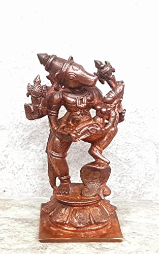 Image of Copper Idols, 3.5 inches, Copper Handmade Bhu Varaha, 280 Grams, Patina Antique Finish, Pack of 1 Piece