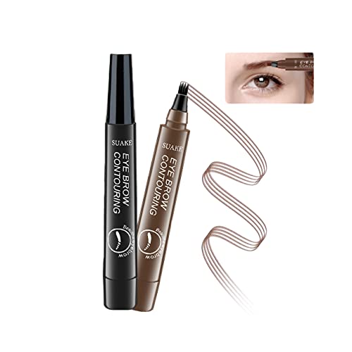 2pcs Micro-Fork Tips Eyebrow Pen,Micro Ink Brow Pencil Waterproof Smudge-proof Upgrade Eyebrow TattooPen Eyebrow Makeup Tools -Brown+Black