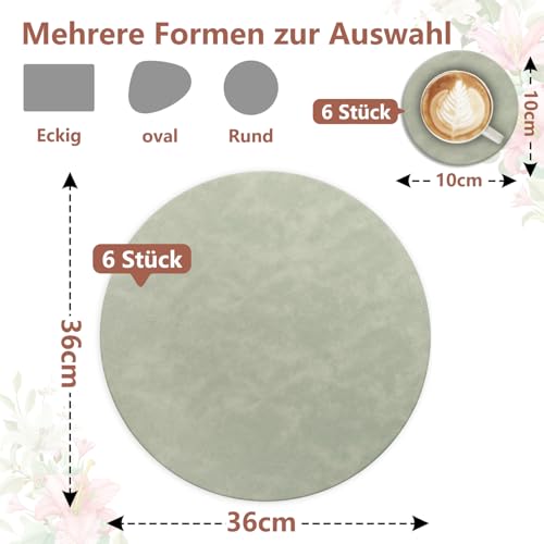 6er Set Tischset aus Leder-Imitat，Platzsets abwaschbar und wasserdicht，Platzdeckchen Lederoptik mit Untersetzer… – Ansicht 6