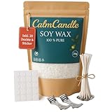 CalmCandle® 2 kg Premium Sojawachs inkl. 20 Dochte, 20 Klebesticker & 2 Dochthalter – 100% pflanzlich & weiß | 2kg Kerzenwachs zum Kerzen selber Machen | DIY Wachs zum Kerzen Gießen (2 kg)