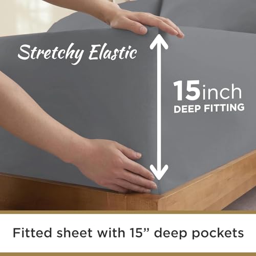 Image of Twin XL Cotton Jersey Knit Sheet Set, Soft & Comfy, Hospital, Grey