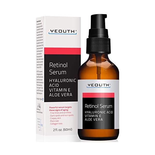 Retinol-Serum-25-with-Hyaluronic-Acid-Aloe-Vera-Vitamin-E-Boost-Collagen-Production-Reduce-Wrinkles-Fine-Lines-Even-Skin-Tone-Age-Spots-Sun-Spots-1-fl-oz-Yeouth--2oz YEOUTH Retinol Serum for Face with Hyaluronic Acid - Face Serum for Women - Hydrating Serum - Retinol for Face - Resurfacing Retinol Serum - For All Skin Types 2oz