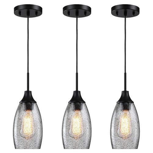 Image of Viinew Mini Glass Pendant Light,3-Pack Black Glass Hanging Light