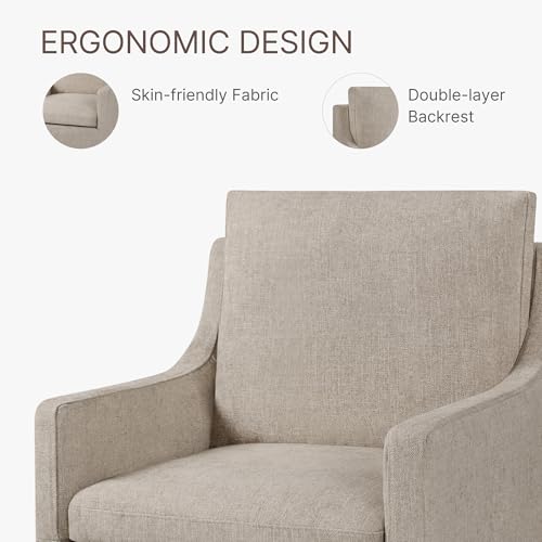 Image of KISLOT Upholstered Dining Chairs Set of 4 with Casters, Sand | Modern Rolling Dining Room Arm Chairs with Washable Cover, Hidden Storage Seat, Linen Look Fabric, Padded Kitchen Chairs