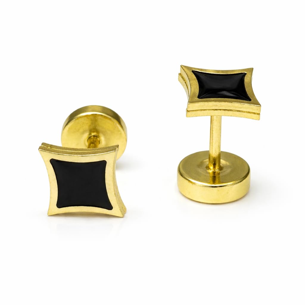 Style Wind Men’s Square Gold Black Stud Earrings – Sleek & Modern Stainless Steel Jewelry for Men, Stylish and Versatile-image-44