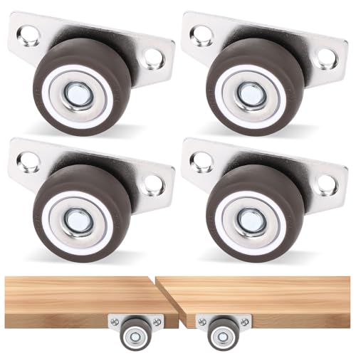1.25 Inch Small Side Mount Caster Wheels, Mini Low Profile Casters Set of 4, Little Drawer Rollers Rigid Casters Wheels for Wooden Furniture, Underbed Drawers, Trays, DIY Project
