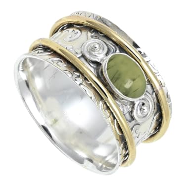 Prehnite Gemstone Silver plated Meditation Ring For Men And Women All Size Gift Item Handmade Jewelry SILVERNROCK ERG1212CH (US-11)