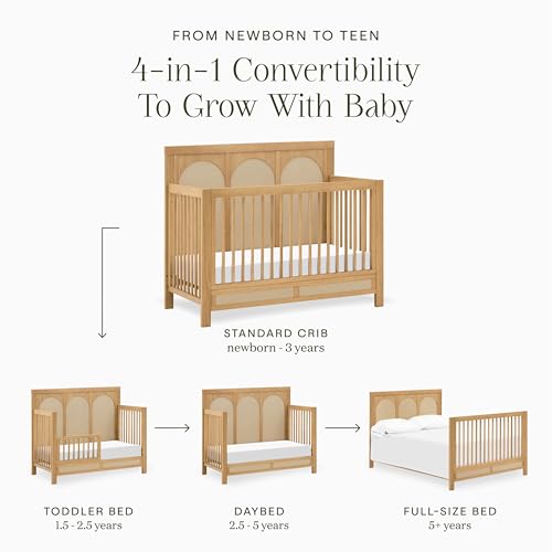 Namesake Eloise 4-in-1 Convertible Crib in Honey and Performance Sand Eco-Weave, GREENGUARD Gold Certified
