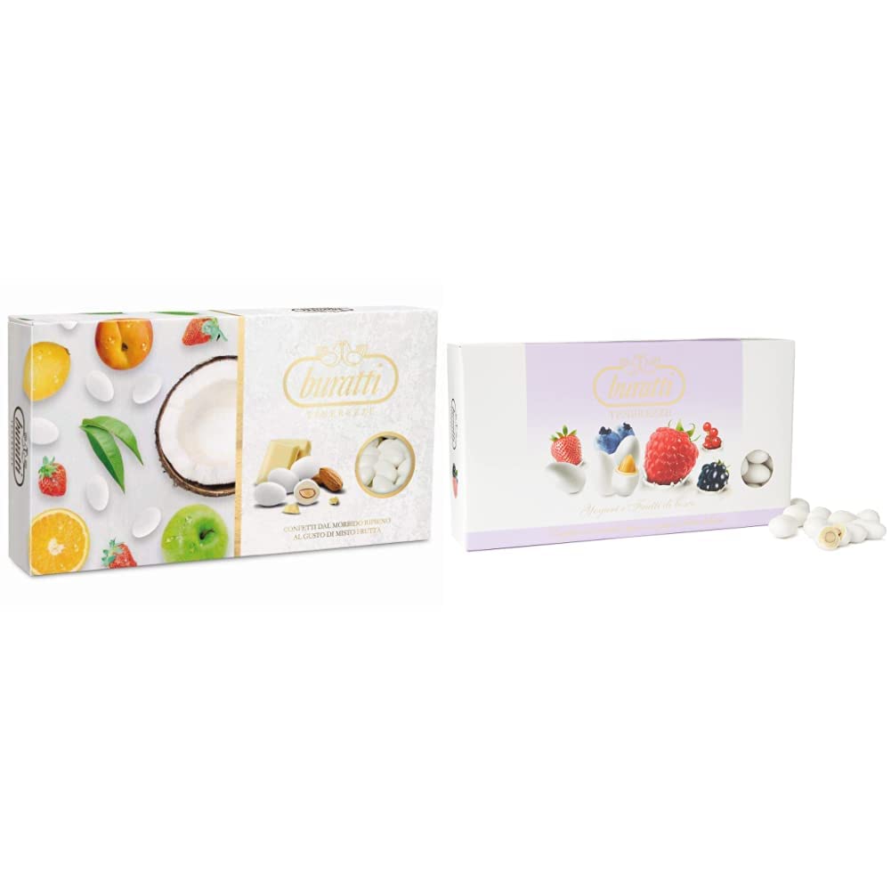 Buratti Confetti Tenerezza Gusto Mista Frutta Bianco - 1 kg & Tenerezze Yogurt Frutti di Bosco - 1 kg