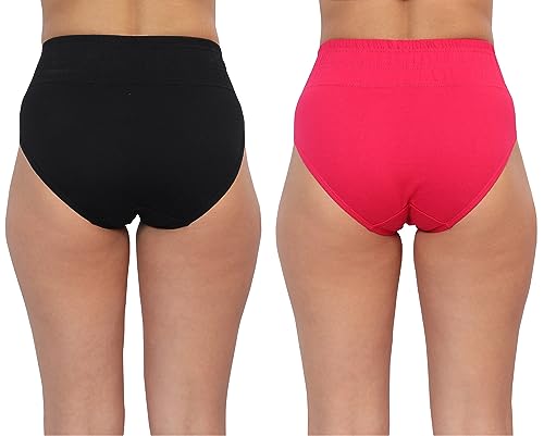 Image of GLAMORAS Women Cotton High Waist Full Coverage Broad Band Tummy Tucker Tummy Control Panty, Size L-3XL, Pack of 2 Panties