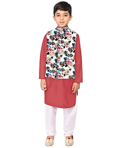 Image of Os Men's & boy kurta pyjama set with nerhu jackets (Multi printed) in cotton (baap beta|father son|)