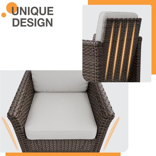 COOS BAY Harbor Retreat 4 Pieces Outdoor 360° Swivel Rocker Patio Chairs, Patio Swivel Rocking Glider Chairs Set of 4, PE Wicker Swivel Rocking Furniture Set, Brown Beige