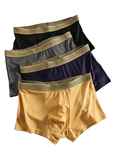 WDIRARA Men's 4 Pack Geometric Print Boxer Briefs Mid Rise Breathable Soft Underwear Trunks