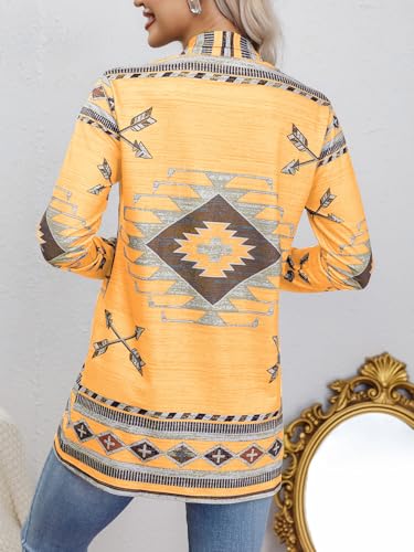 Image of Womens Vintage Aztec Printed Western Casual Open Front Outwear Long Sleeve Shawl Collar Cardigan Sweater Coat