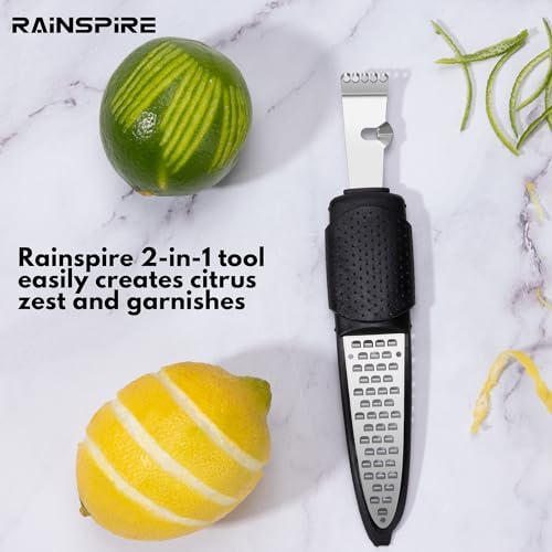 Image of Rainspire Lemon Zester Tool with Channel Knife, Stainless Steel Citrus Zester Tool, Lemon Peeler, Zesters for Kitchen, Ultra Sharp 2-in-1 Tool Easily Creates Citrus Zest (Black)