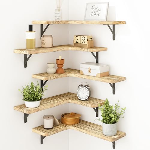 Fixwal Floating Shelves for Wall, Rustic Wood Wall Mounted Corner...