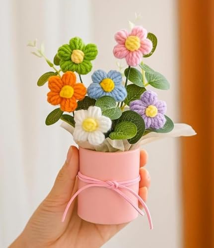 Image of Artificial Crochet Flower Bouquet /Artificial Flowers Bunch /Crochet Flowers Bouquet /Crochet Flowers /Flowers Bouquet Gift for Girls Home Decor (Multicolor Flower)