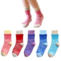 Marchare Girls Seamless Crew Cotton Socks Kids Casual Socks School Socks Rainbow Stripes 5 Pack