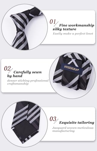 Image of HISDERN Ties for Men Formal Business Plaid Checked Mens Ties and Pocket Square Set Classic Wedding Necktie Handkerchief