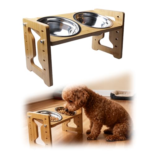 Aicharynic Ciotola per Cani Rialzata, Regolabile in Altezza con Supporto, Mangiatoia per Cani di Piccola Taglia e Gatti, con 2 Ciotole in Acciaio Inox