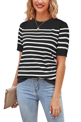 Image of Newshows Women's Sweater Short Sleeve Summer Fall Casual Business Shirts | Stretchy, Breathable, Lightweight, Summer Casual Sweater for Business 2026, Crewneck Dressy Tops, Daily Pullover, Work