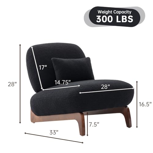 Image of Modern Upholstered Lounge Chair | Premium Fabric Accent Chair with Solid Wooden Legs | Comfortable Single Seater for Living Room, Bedroom & Office (Black)