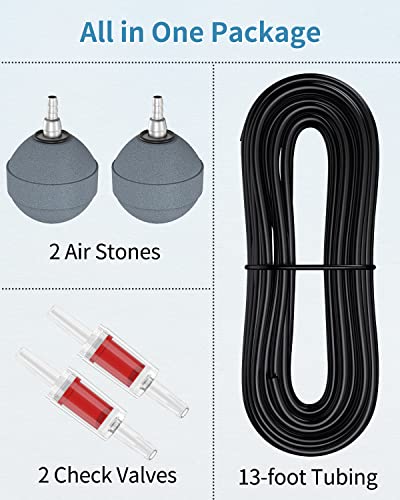 Image of Pawfly 120 GPH Pond Aeration Kit Dual Outlets Adjustable Oxygen Aerator Pond Air Pump Kit with Stone Airline Tubing and Check Valve Accessories for Water Gardens & Koi Fish Ponds up to 300 Gallons
