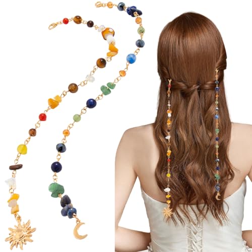 2 piezas de cadenas trenzadas largas para el cabello con clips, brillantes con cristales, accesorios bohemios para mujeres y niñas miniatura 1