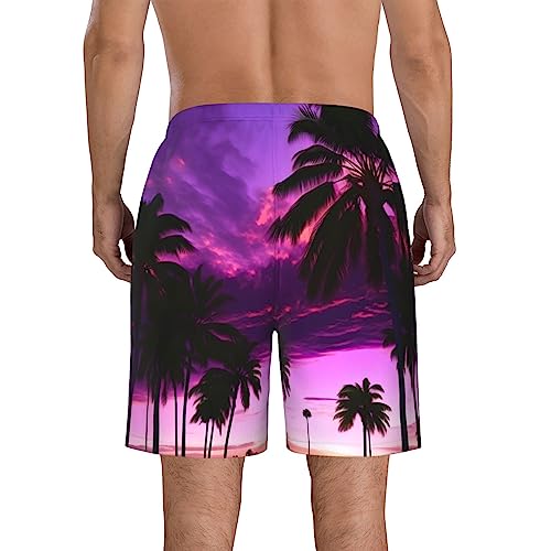 Palm Tree Purple Sunset Men's Standard Quick Dry Swim Trunk,Casual Mens Swim Trunks with Mesh Lining3