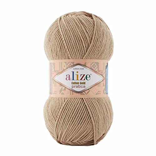 AlizeCotton Gold Pratica Thick Yarn 55% Cotton 45% Acrylic Thread Crochet Hand Knitting Art Lot of 2 Skeins (Each Skein 3.5 oz. 240 Yards) - (152 - Beige Melange)