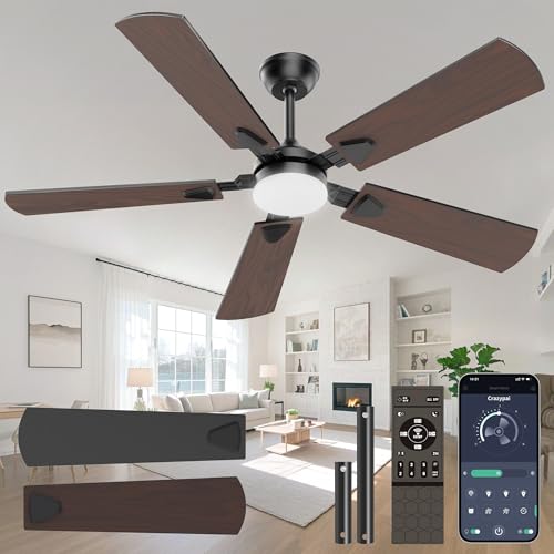 Crazypai Ceiling Fans with Lights, 52 Inch Modern Ceiling Fans with Lights and Remote Control, DC Reversible Motor, Noiseless, 3CCT, Ceiling Fan for Bedroom, Living Room, Apartment Indoor/Outdoor Use