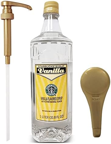 Starbucks Syrup Vanilla 33 OZ Bottle For Coffee And Tea with Gold Coffee Syrup Pump