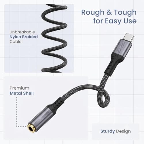 Image of Type C to 3.5mm Audio Jack Connector /Adapter with DAC Compatible for iPhone 17 /16 /15 Series /Samsung /OnePlus /Google /Nothing /Motorola & Other Phones -Headphones Converter, Warranty