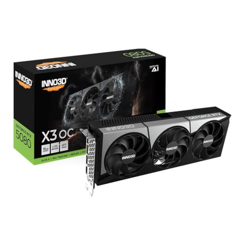 INNO3D NVIDIA GeForce RTX 5080 X3 OC 16GB GDDR7 Gaming Graphics Card (Triple Fan, 2.5 Slot, Reflex 2 RTX AI DLSS4)