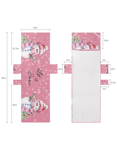 Pink Christmas Snowman Beach Lounge Chair Towel Cover, Soft Chaise Lounge Towel with Side Pockets Patio Pool Chairs Cover for Beach/Pool Sunbathing 29x85 Xmas Birds Winter Snowflake