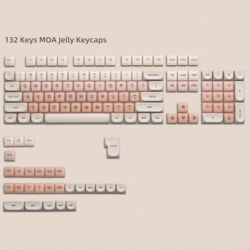 Keycaps Moa 75% rosa para teclado mecánico, 132 teclas PBT compatibles con MX 5