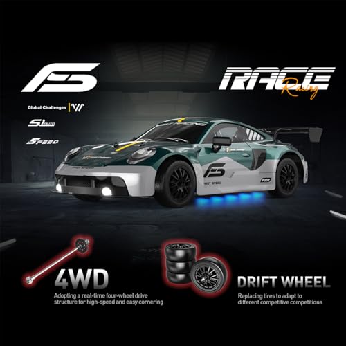 Image of 1:16 Scale RC Drift Car 4WD 2.4GHz 30KM /H High Speed Racing Sport Toy Car with LED Lights, Racing and Drift Wheels (8103-Red)