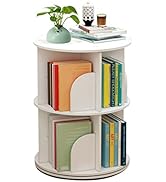 BJTDLLX Rotating Bookshelf, 2 Tiers Freestanding Storage Shelf, 360° Rotating White Bookshelf Rou...