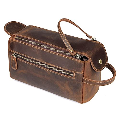 YMGSCC Genuine Leather Toiletry Bag for Men Wash Shaving Dopp Kit Women Travel Make UP Cosmetic Case Organizer Necessaire
