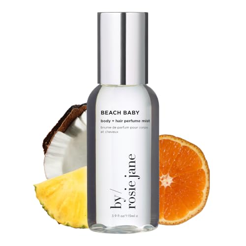 By Rosie Jane Body &amp; Hair Perfume Mist (Beach Baby) - Clean Hair &amp; Body Mist for Women - With Notes of Orange Spritz, Ocean Water &amp; Ylang Ylang (115ml)