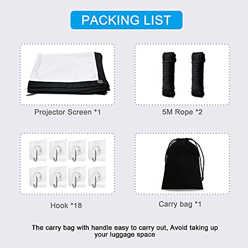 120 Inch Projection Screen, Fangor 4K Video Projector Screen Full Hd Movie Screen, Anti-Crease 16:9 Foldable Indoor Outdoor Video Projector Screen For Home, Party, Office With Accessory… #TOP2