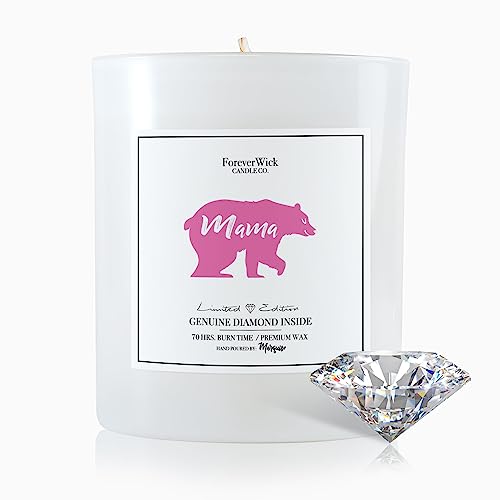 Mama Bear Surprise Candle with Diamond Inside | Foreverwick Candles | Scented Soy Candles Gifts for Women Anniversary Candle Wax | Mom Candles All-Natural Organic Soy Candle 14oz | 70h